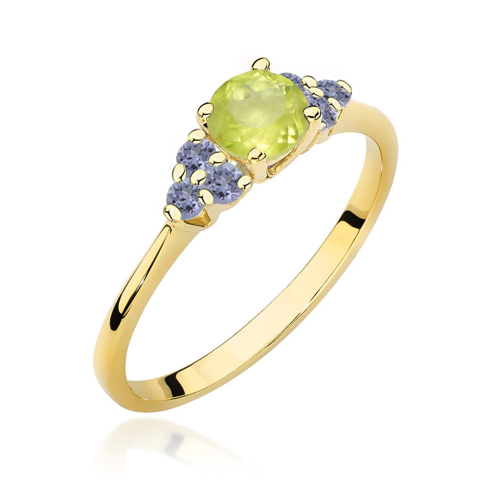 Gold Ring With Peridot And Tanzanite