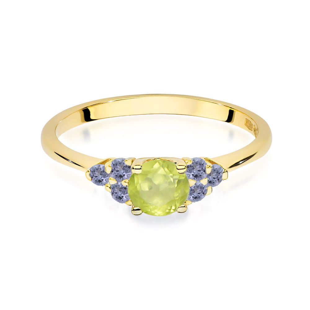 Gold Ring With Peridot And Tanzanite