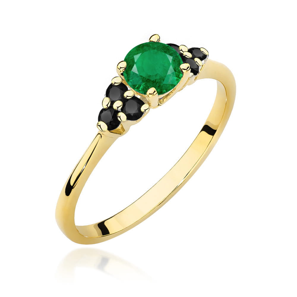 Auksinis Žiedas Su Smaragdu Ir Juodais Deimantais