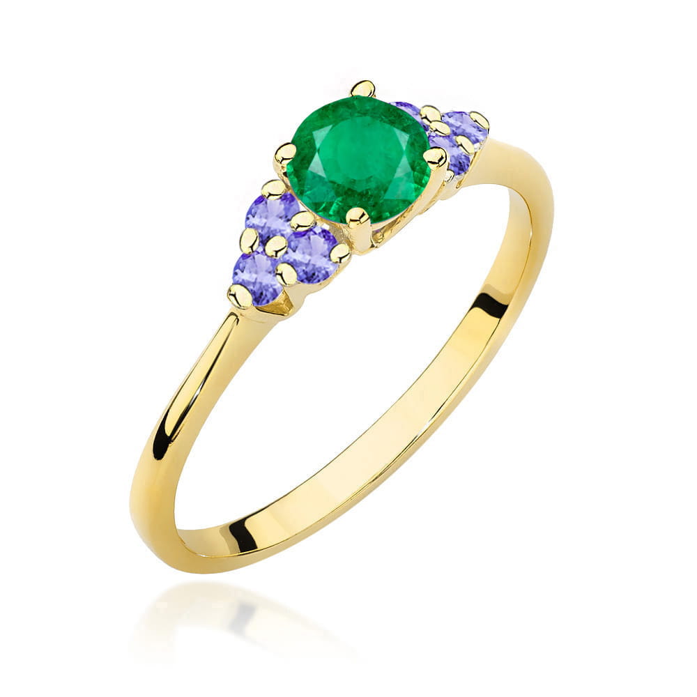 Auksinis Žiedas Su Smaragdu Ir Tanzanitais