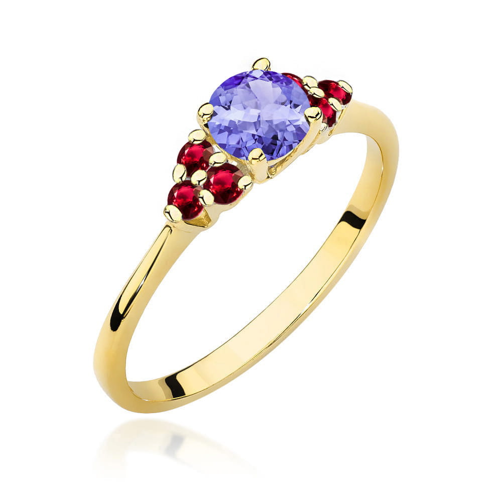 Gold Ring With Tanzanite And Rubies