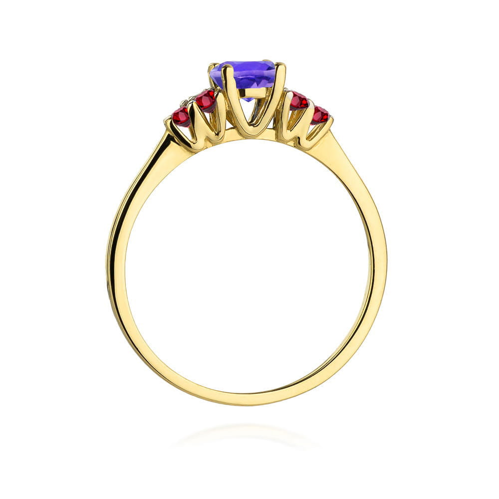 Gold Ring With Tanzanite And Rubies