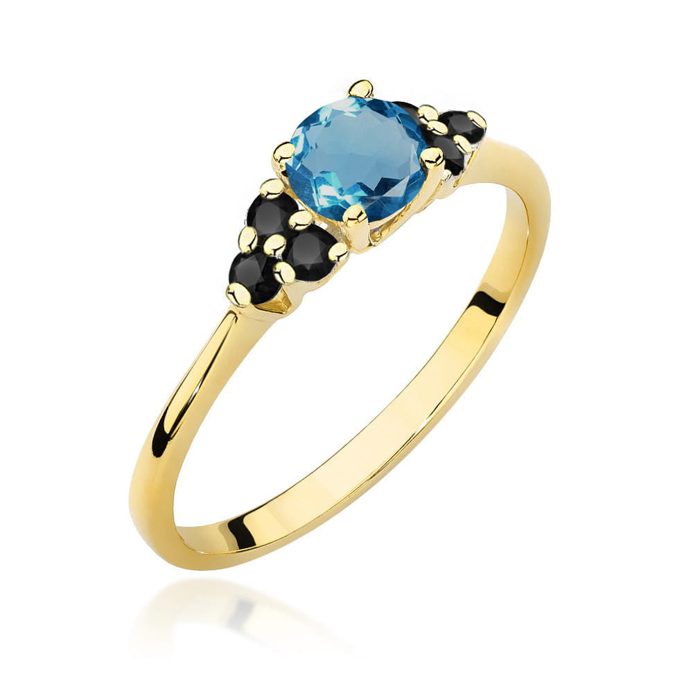 Gold Ring With London Topaz And Black Diamonds
