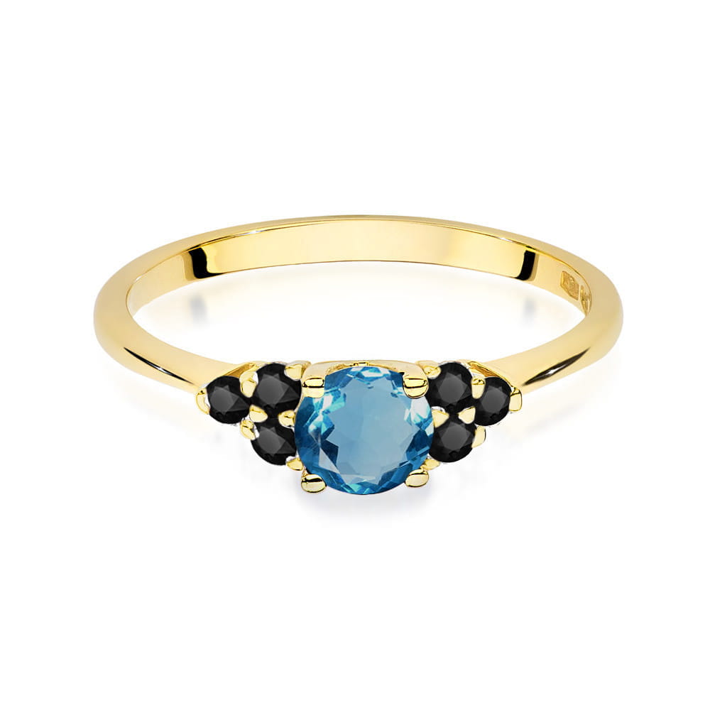 Gold Ring With London Topaz And Black Diamonds