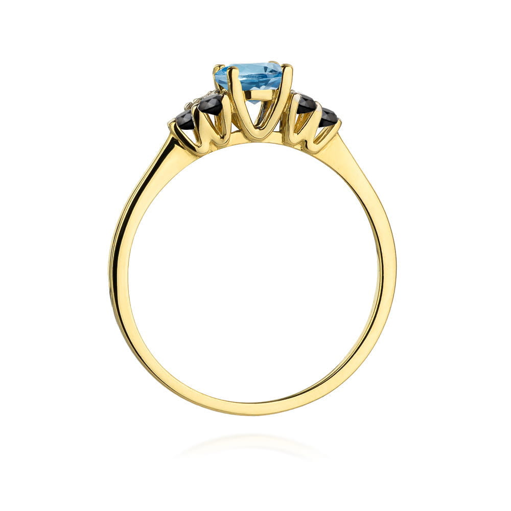 Gold Ring With London Topaz And Black Diamonds