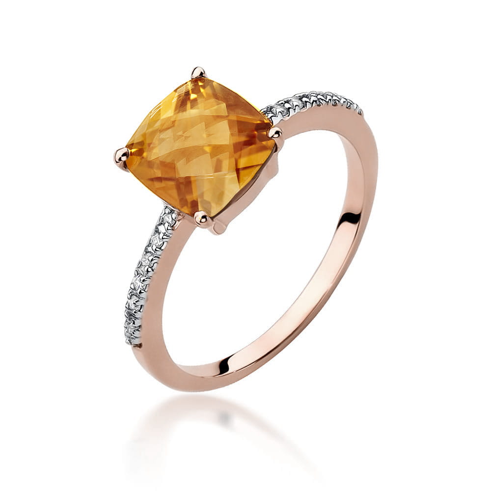 Auksinis Žiedas Su Citrinu Ir Deimantais