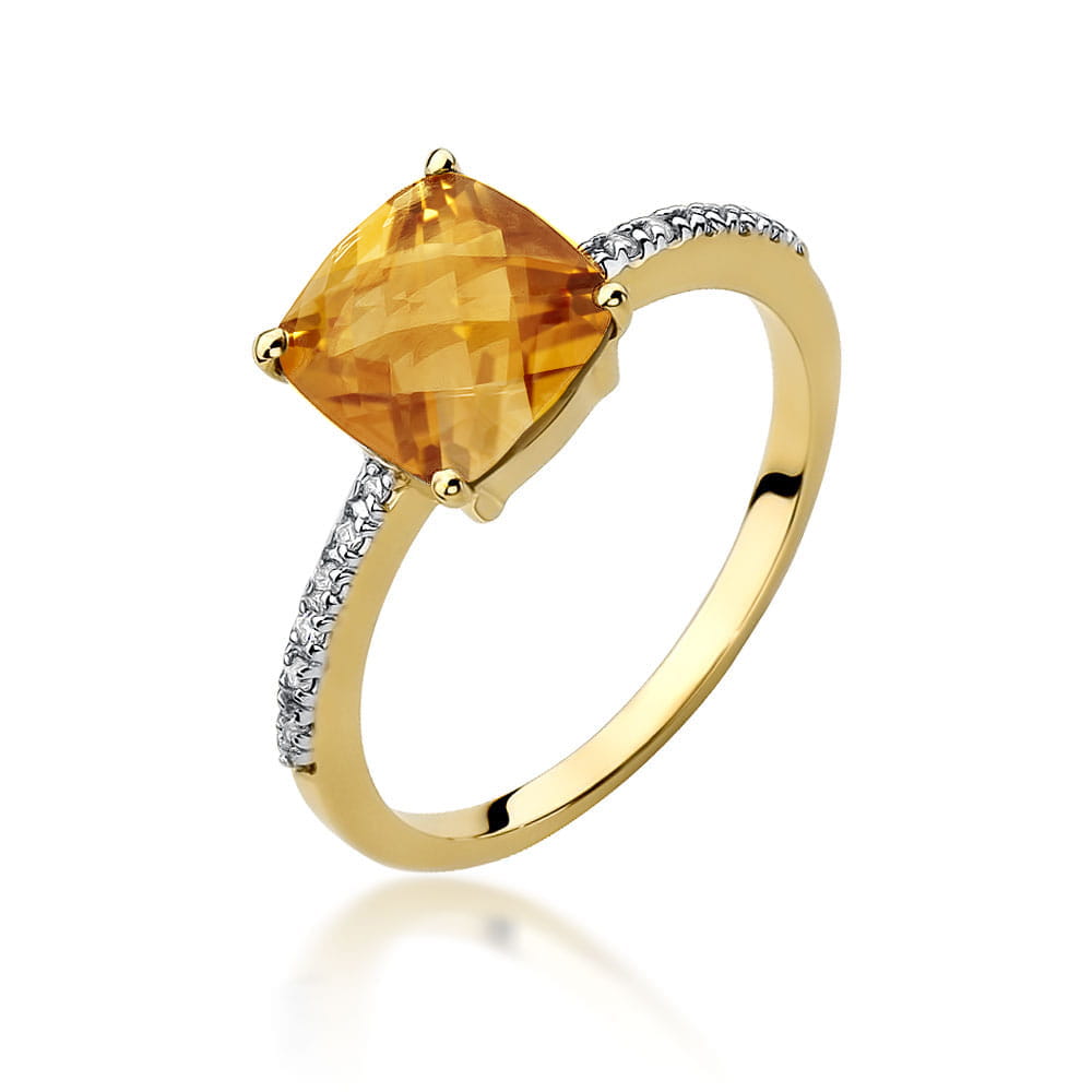 Auksinis Žiedas Su Citrinu Ir Deimantais