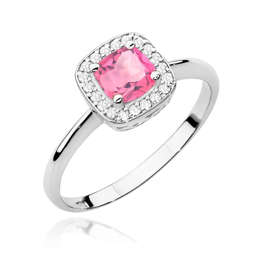 Auksinis Žiedas Su Rožiniu Topazu Ir Deimantais