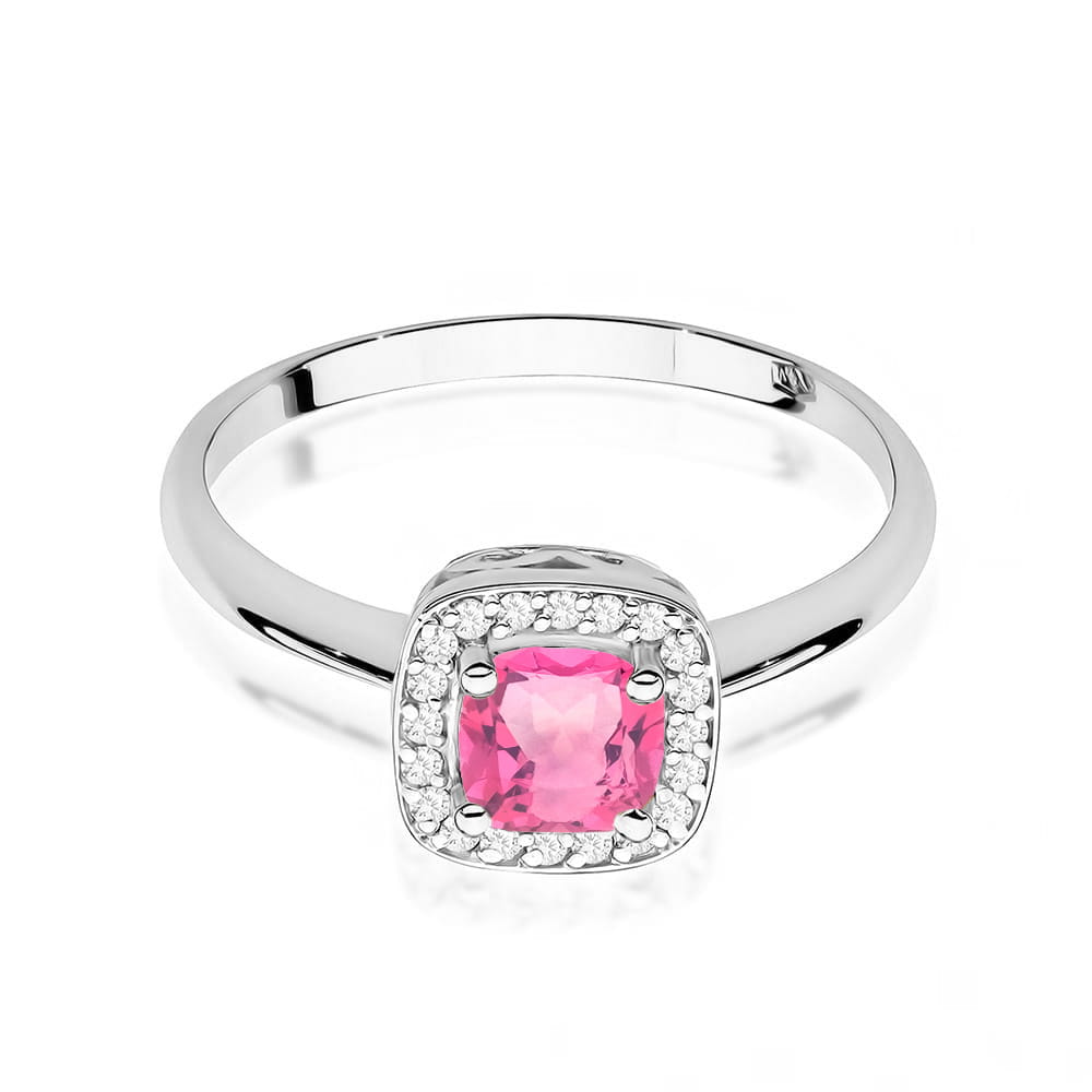 Auksinis Žiedas Su Rožiniu Topazu Ir Deimantais