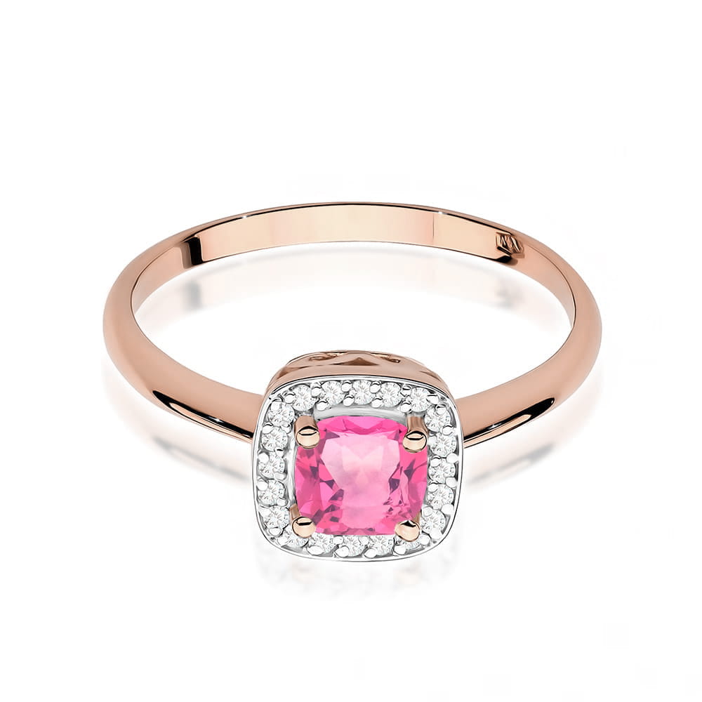 Gold Ring With Pink Topaz And Diamonds