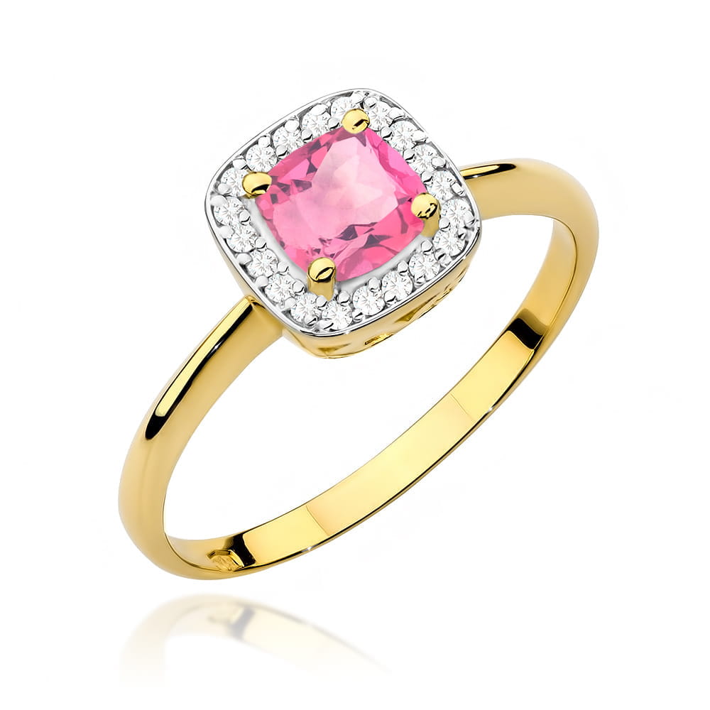 Auksinis Žiedas Su Rožiniu Topazu Ir Deimantais