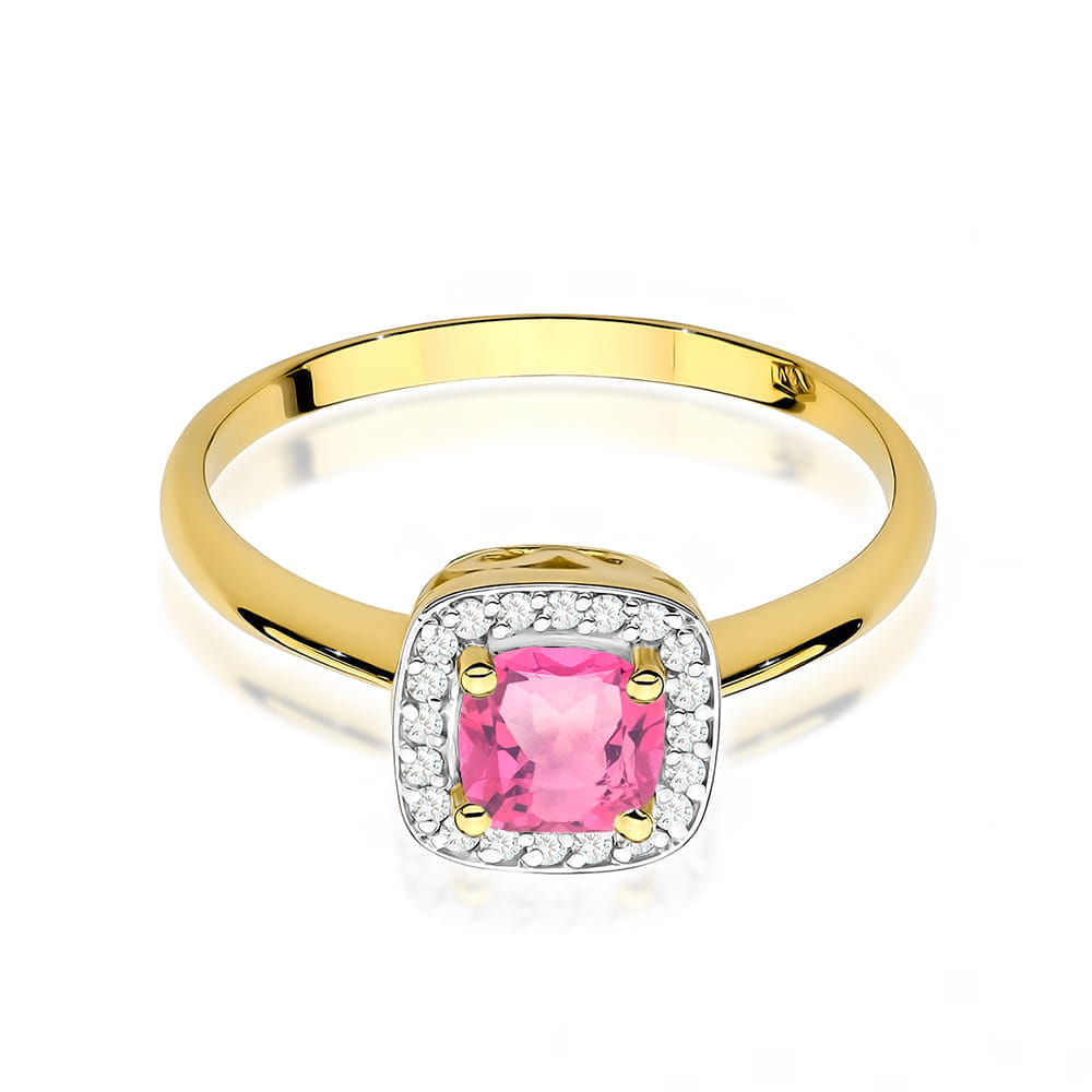 Auksinis Žiedas Su Rožiniu Topazu Ir Deimantais