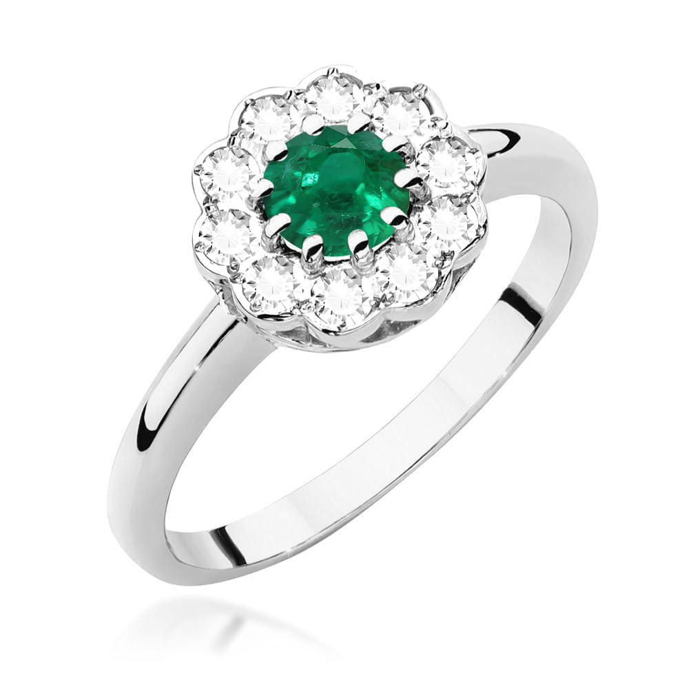 Auksinis Žiedas Su Smaragdu Ir Deimantais