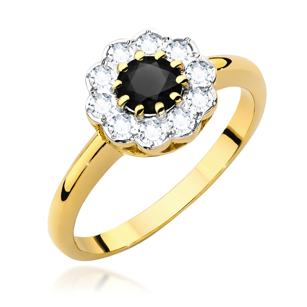Gold Ring With Black And White Diamonds