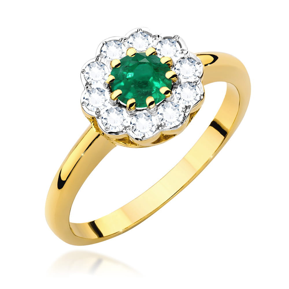 Auksinis Žiedas Su Smaragdu Ir Deimantais