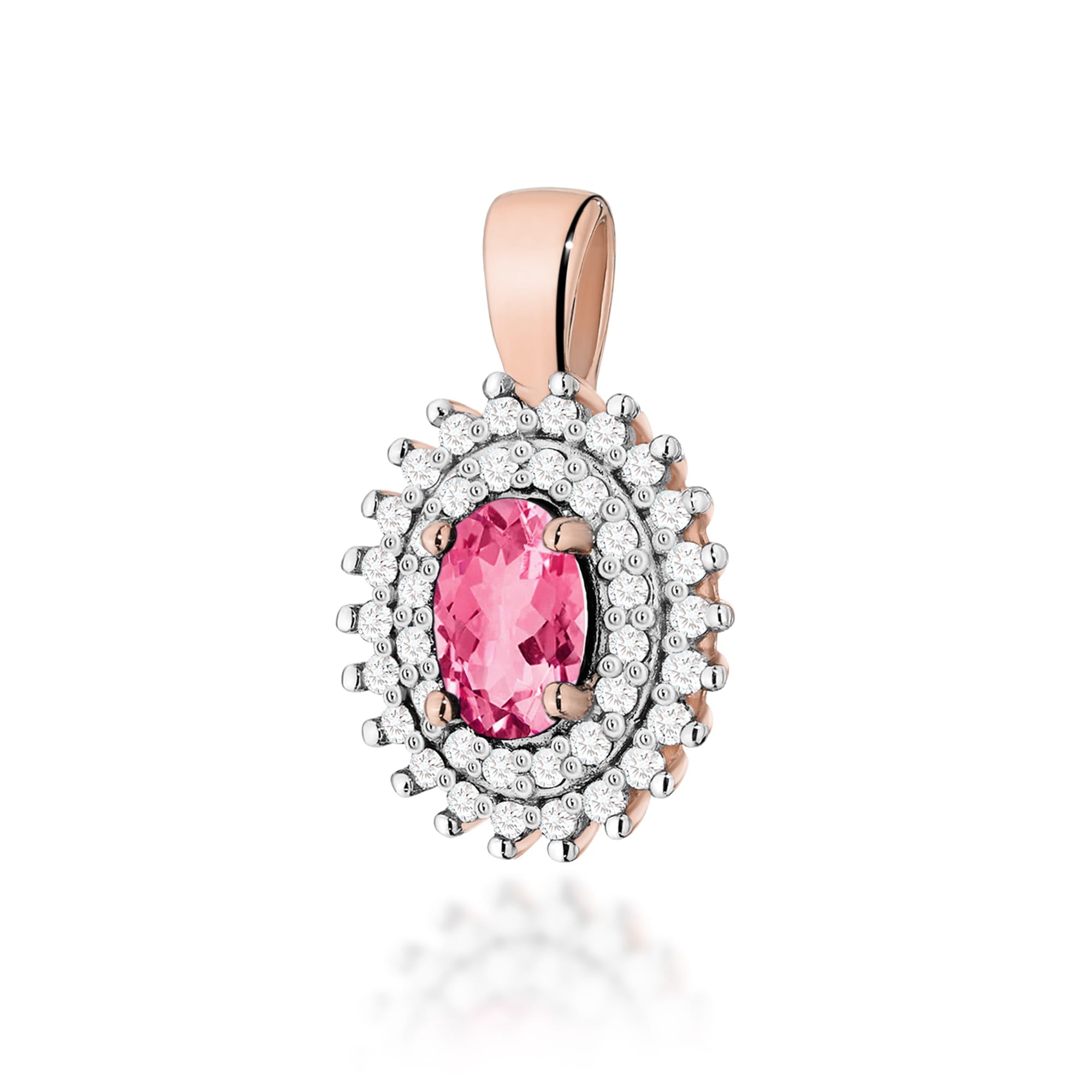Gold Pendant With Pink Topaz And Diamonds