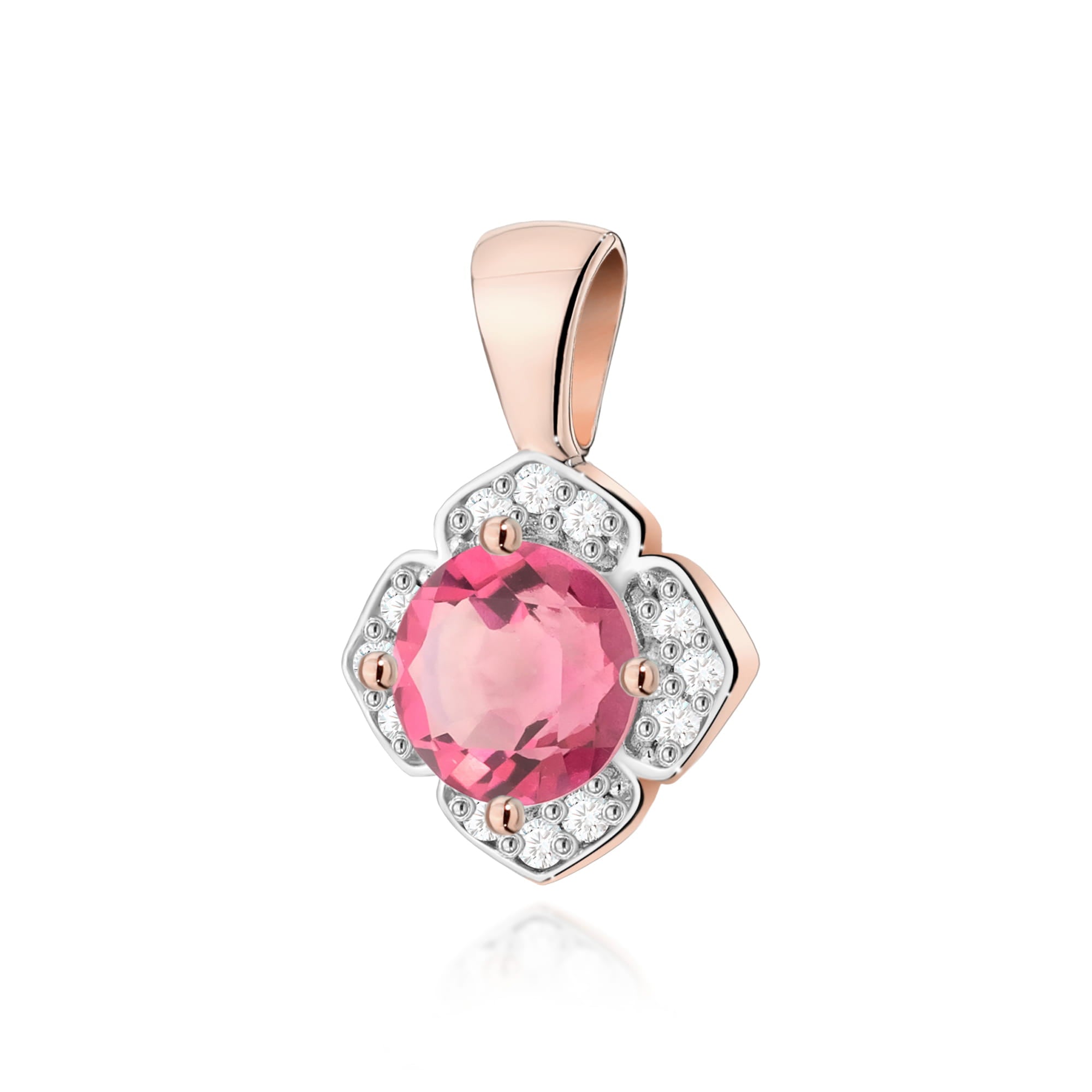 Gold Pendant With Pink Topaz And Diamonds