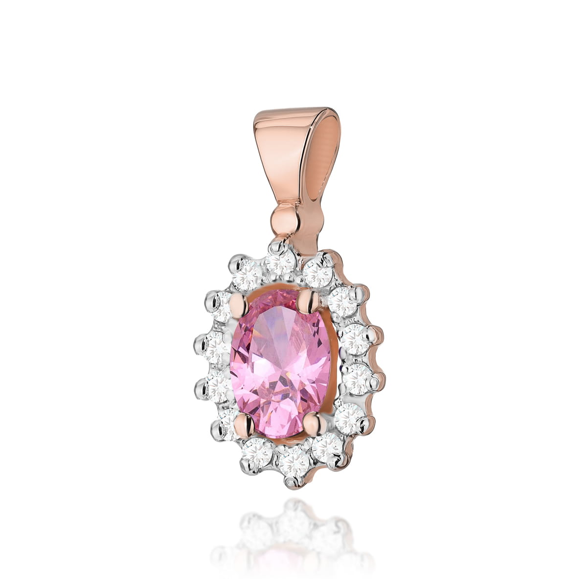 Gold Pendant With Pink Topaz And Diamonds