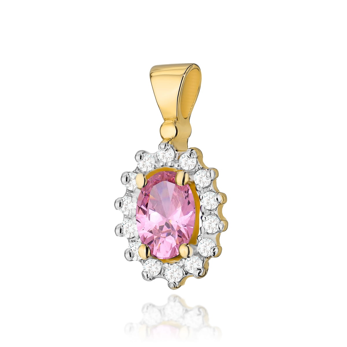 Gold Pendant With Pink Topaz And Diamonds