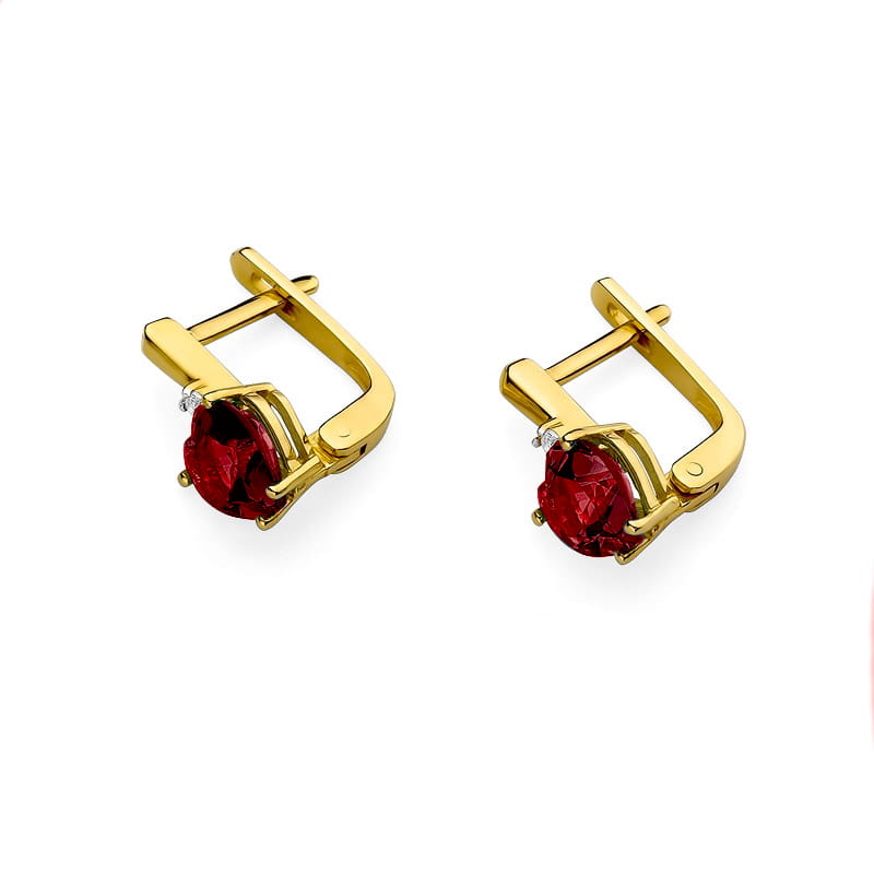 Gold Earrings With Rubies And Diamonds