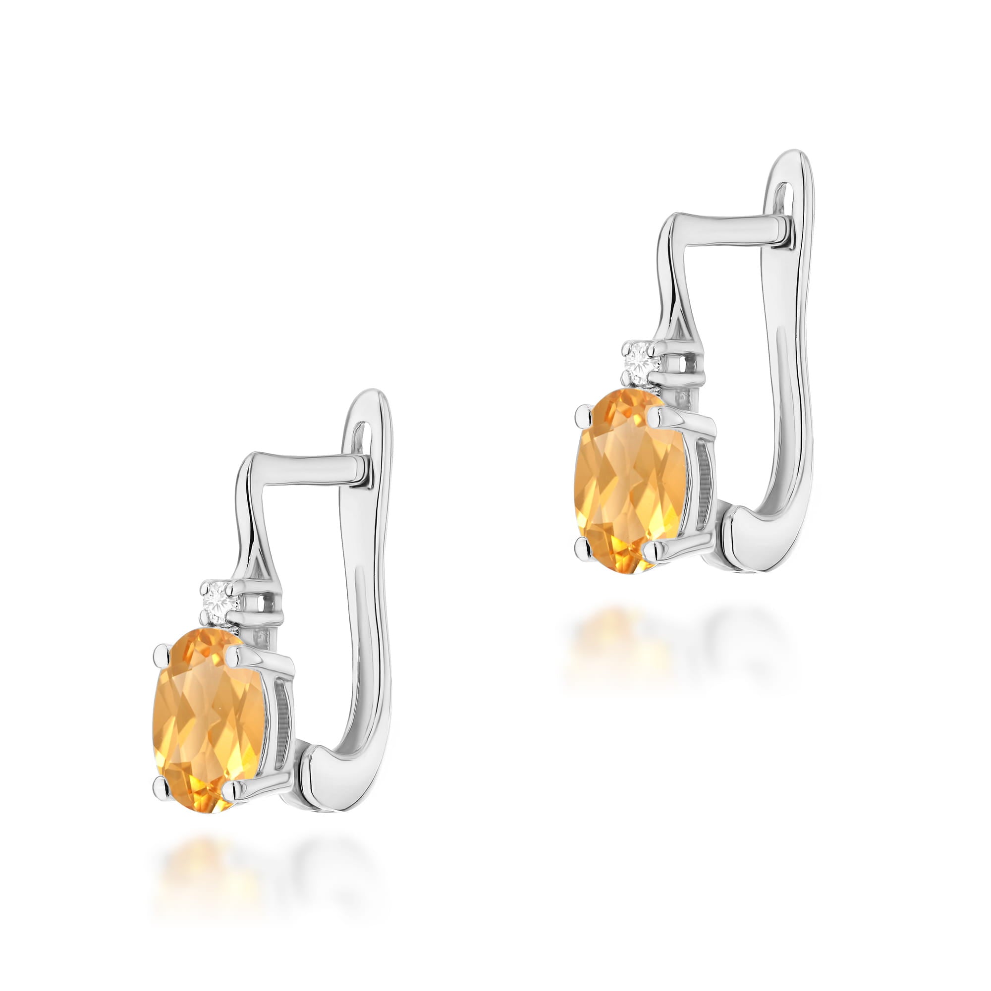 Gold Earrings With Citrine And Diamonds