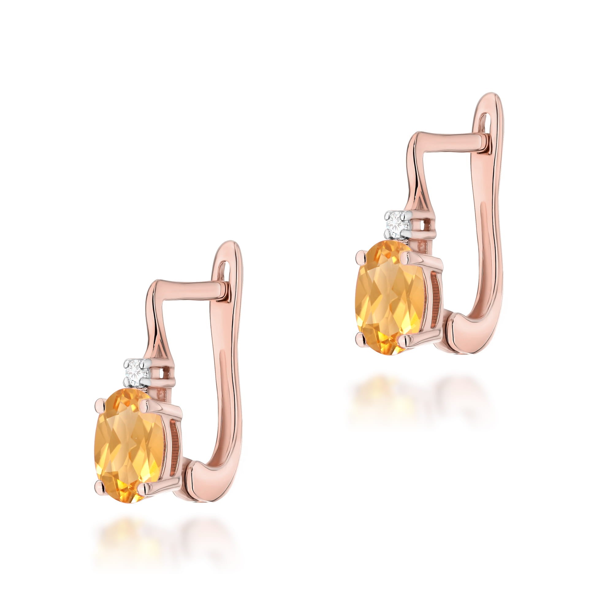 Gold Earrings With Citrine And Diamonds