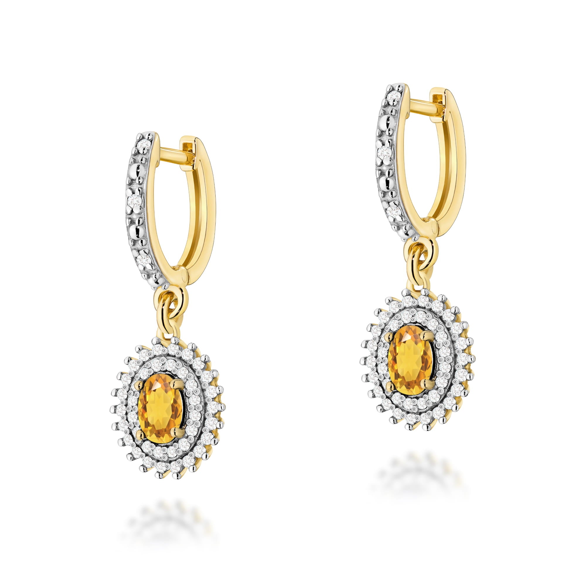 Gold Earrings With Citrine And Diamonds