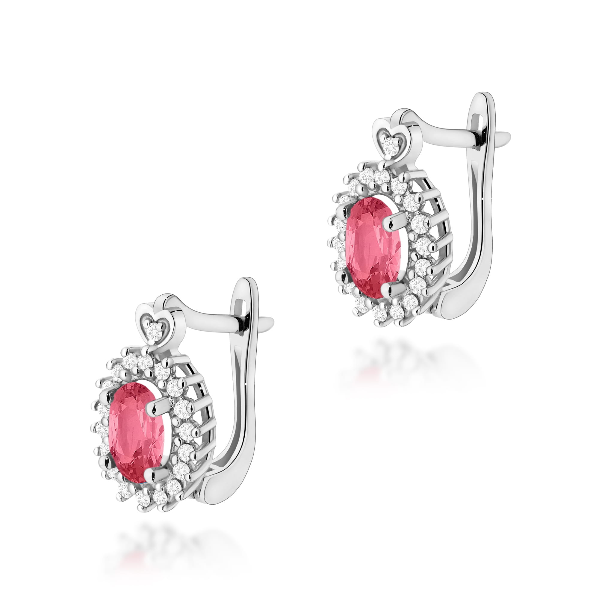 Gold Earrings With Pink Topazes And Diamonds