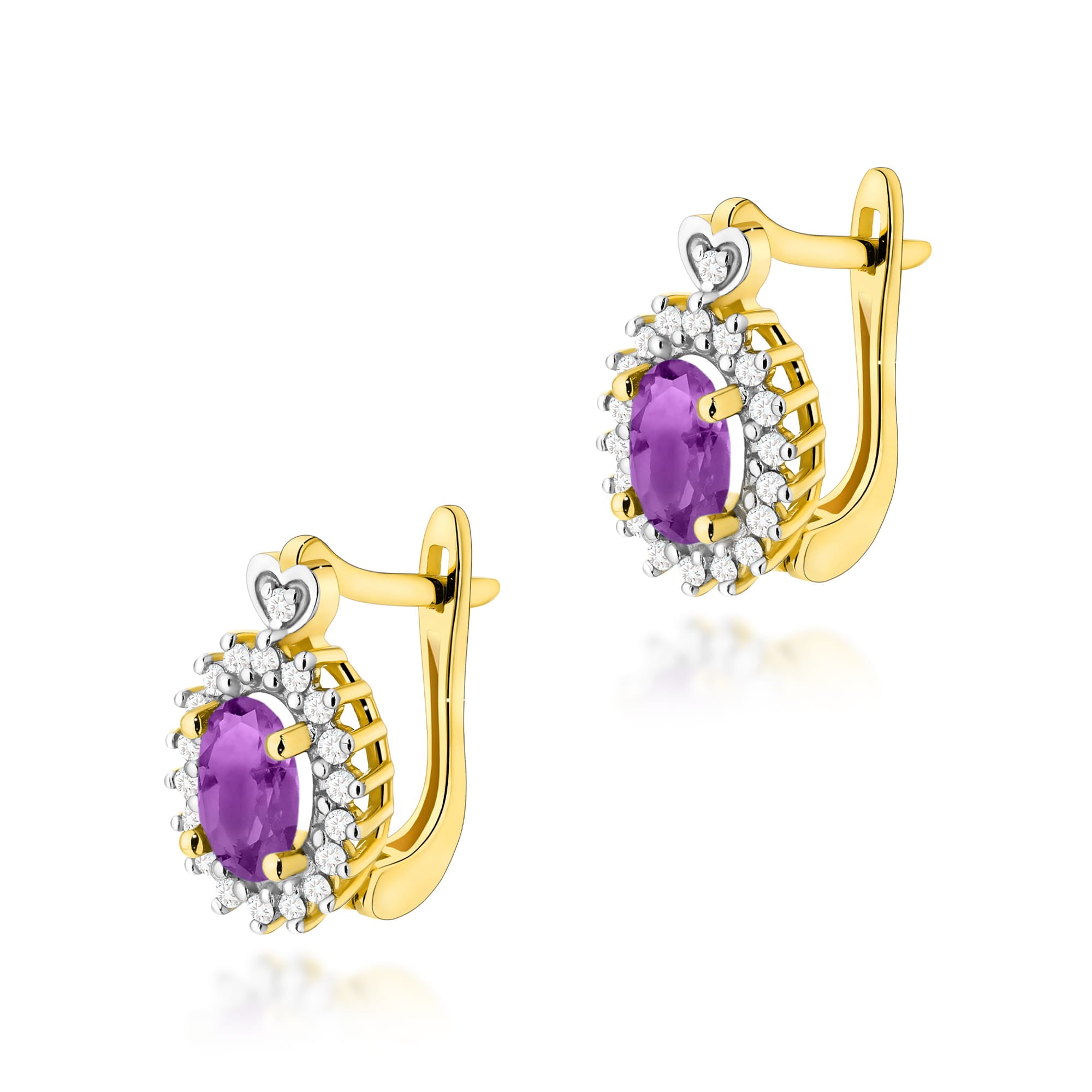 Gold Earrings With Amethysts And Diamonds