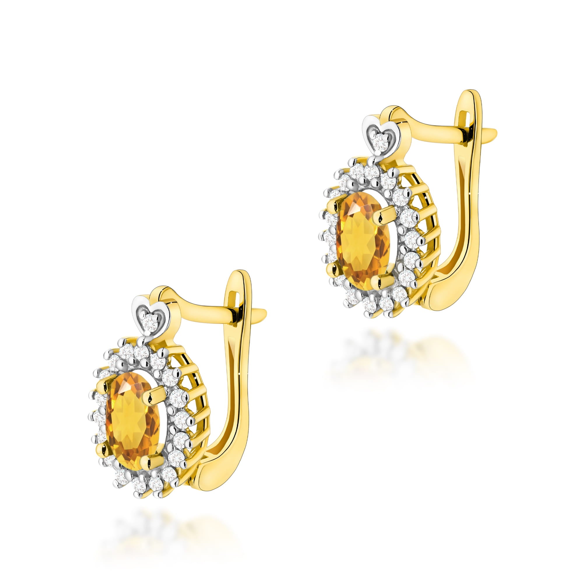 Gold Earrings With Citrine And Diamonds