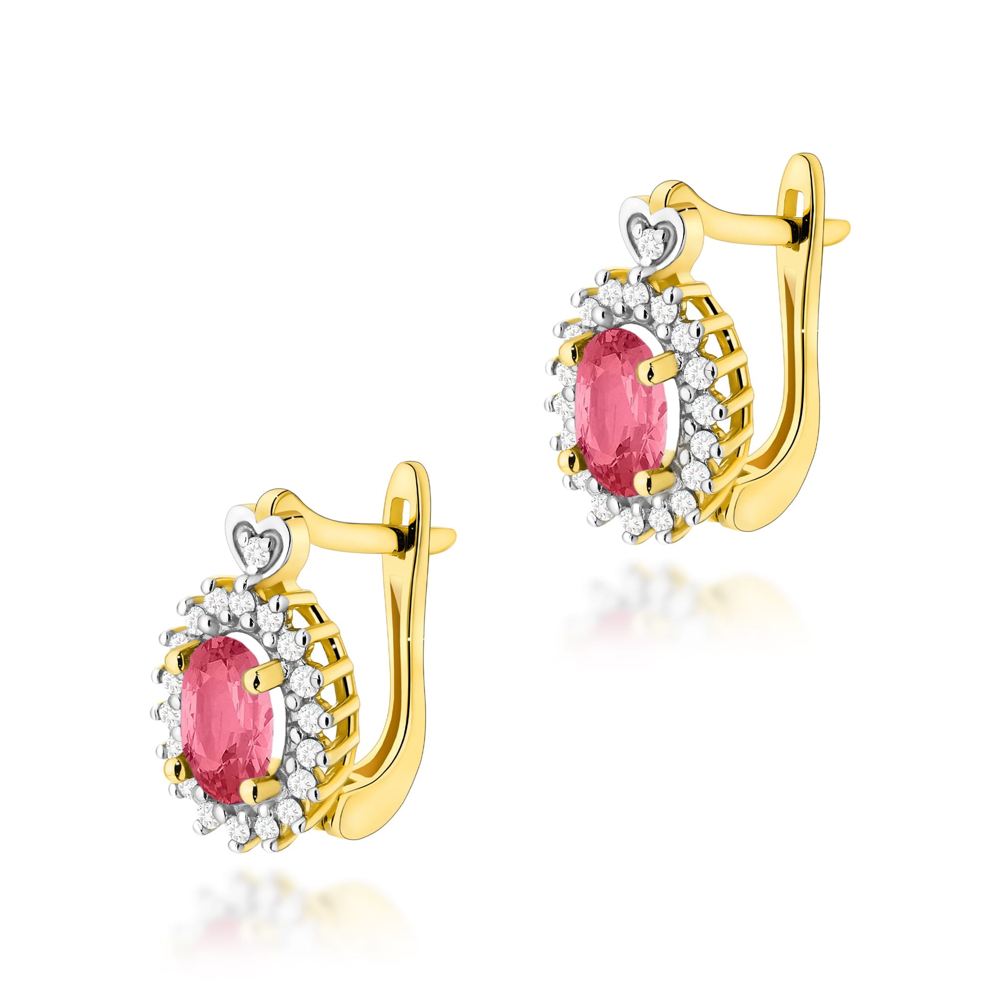 Gold Earrings With Pink Topazes And Diamonds