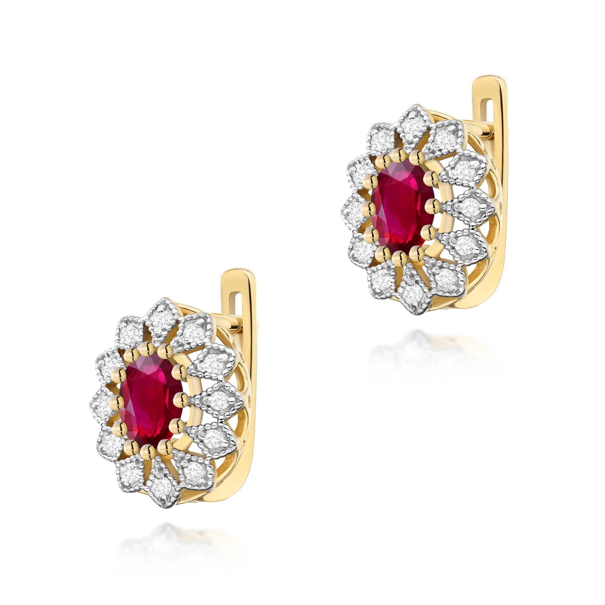 Gold Earrings With Rubies And Diamonds