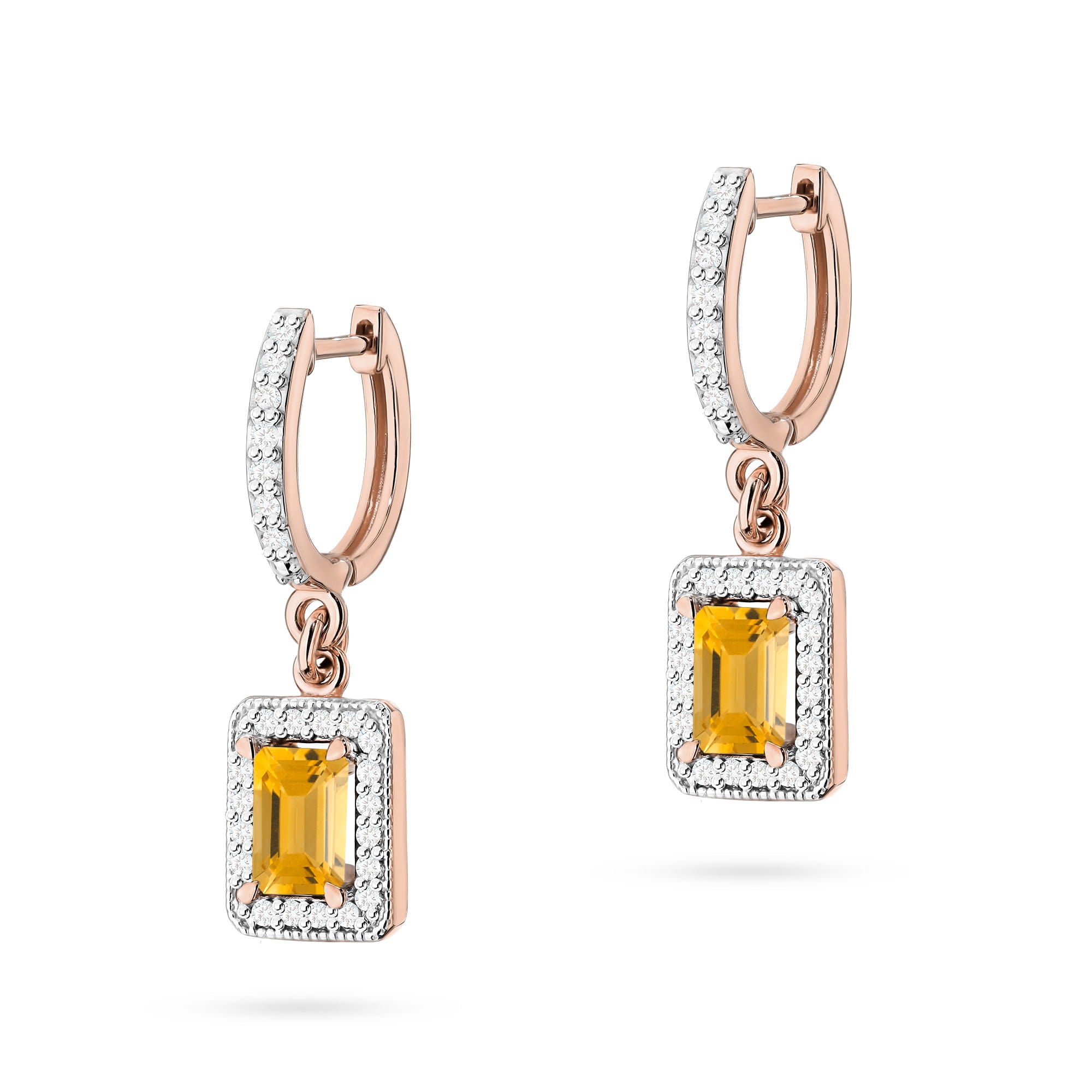 Gold Earrings With Citrine And Diamonds 