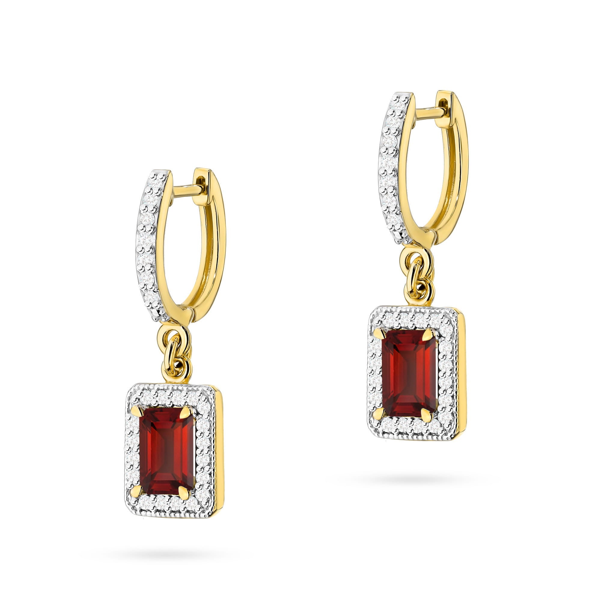 Gold Earrings With Garnets And Diamonds 