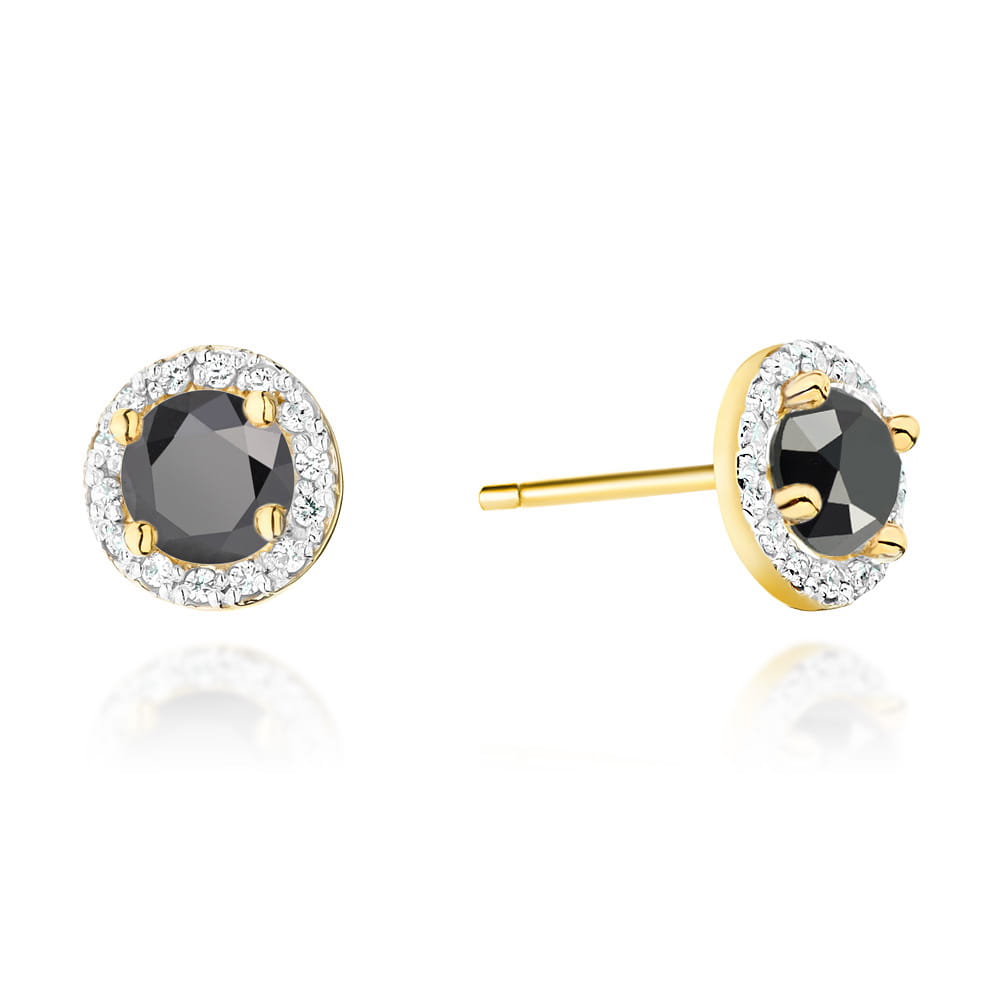 Gold Earrings With Black And White Diamonds