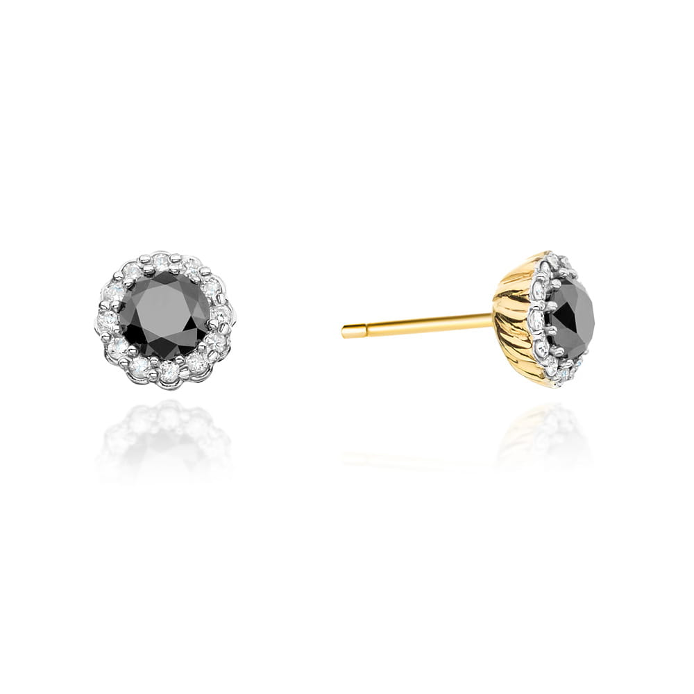Gold Earrings With Black And White Diamonds