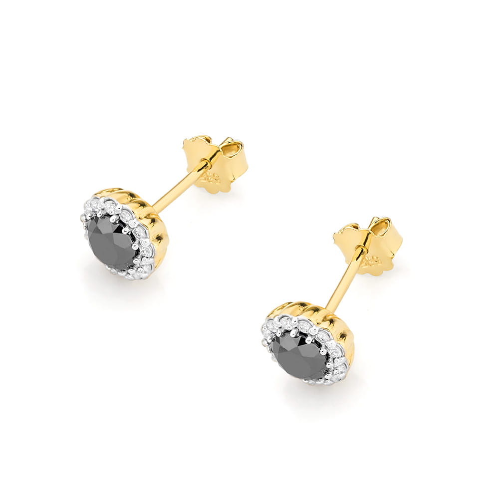 Gold Earrings With Black And White Diamonds