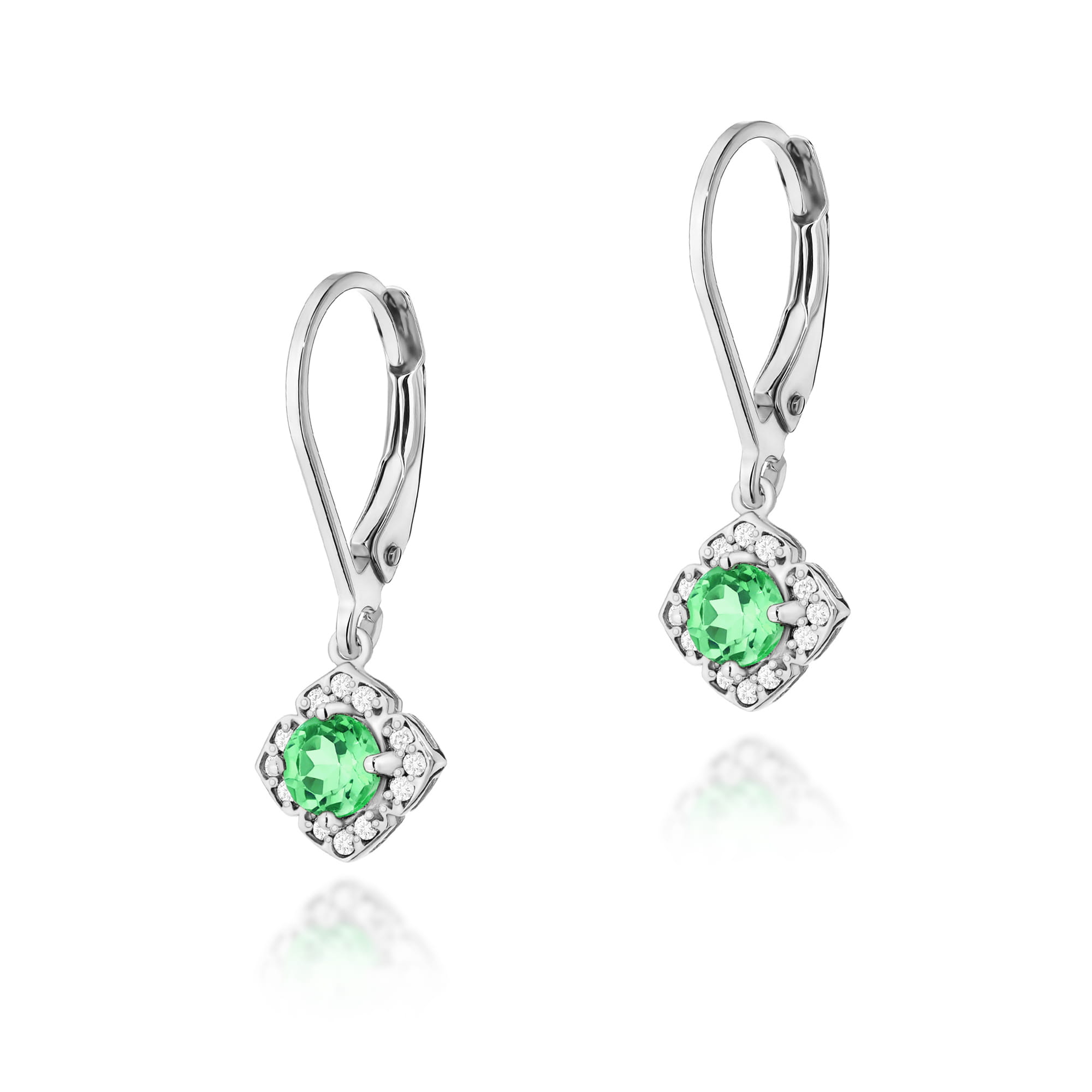 Gold Earrings With Emerald And Diamonds