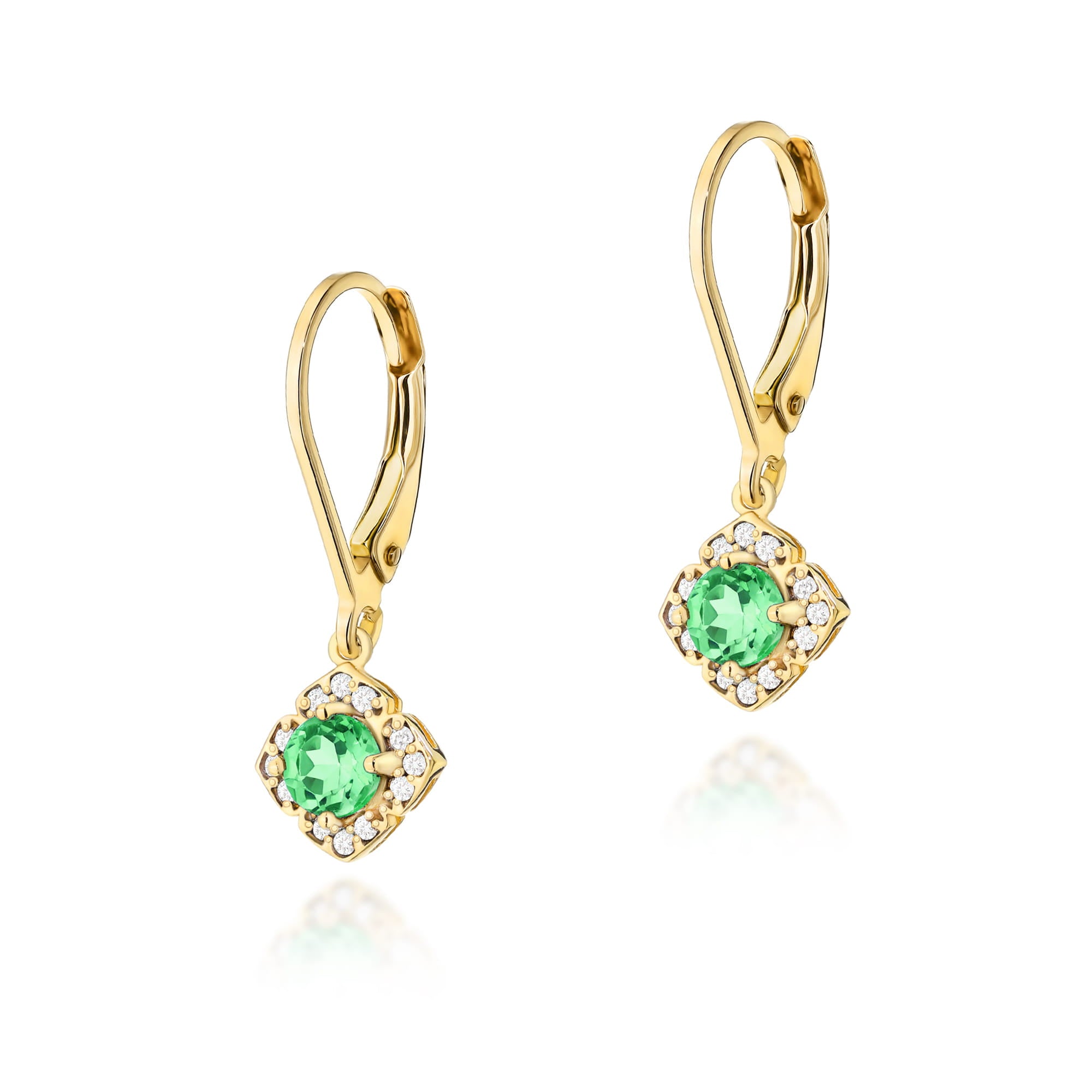 Gold Earrings With Emerald And Diamonds