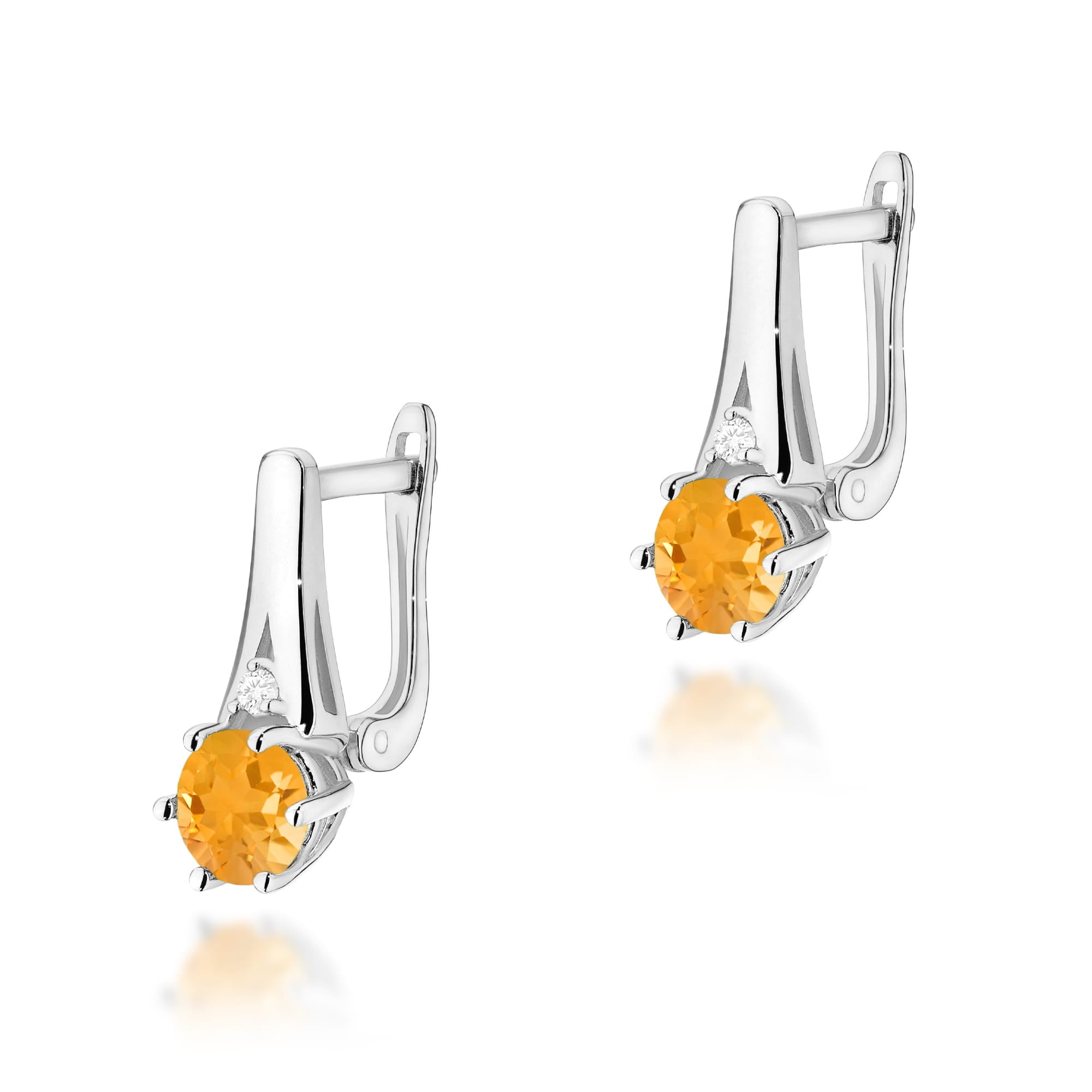 Gold Earrings With Citrine And Diamonds