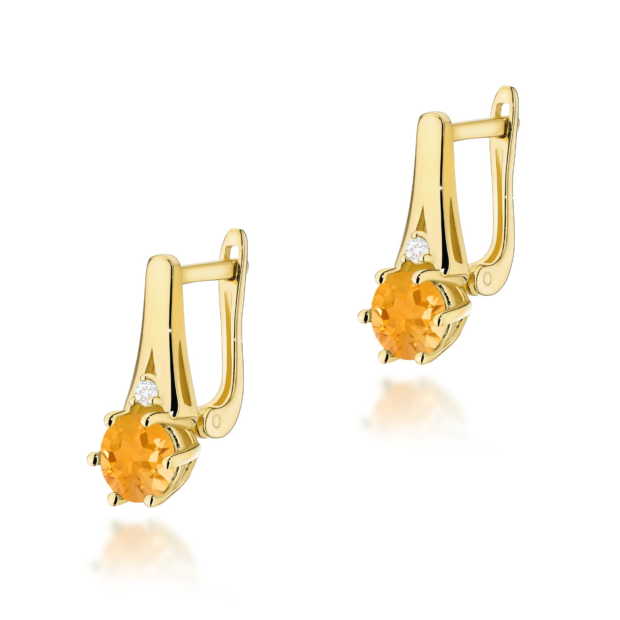 Gold Earrings With Citrine And Diamonds