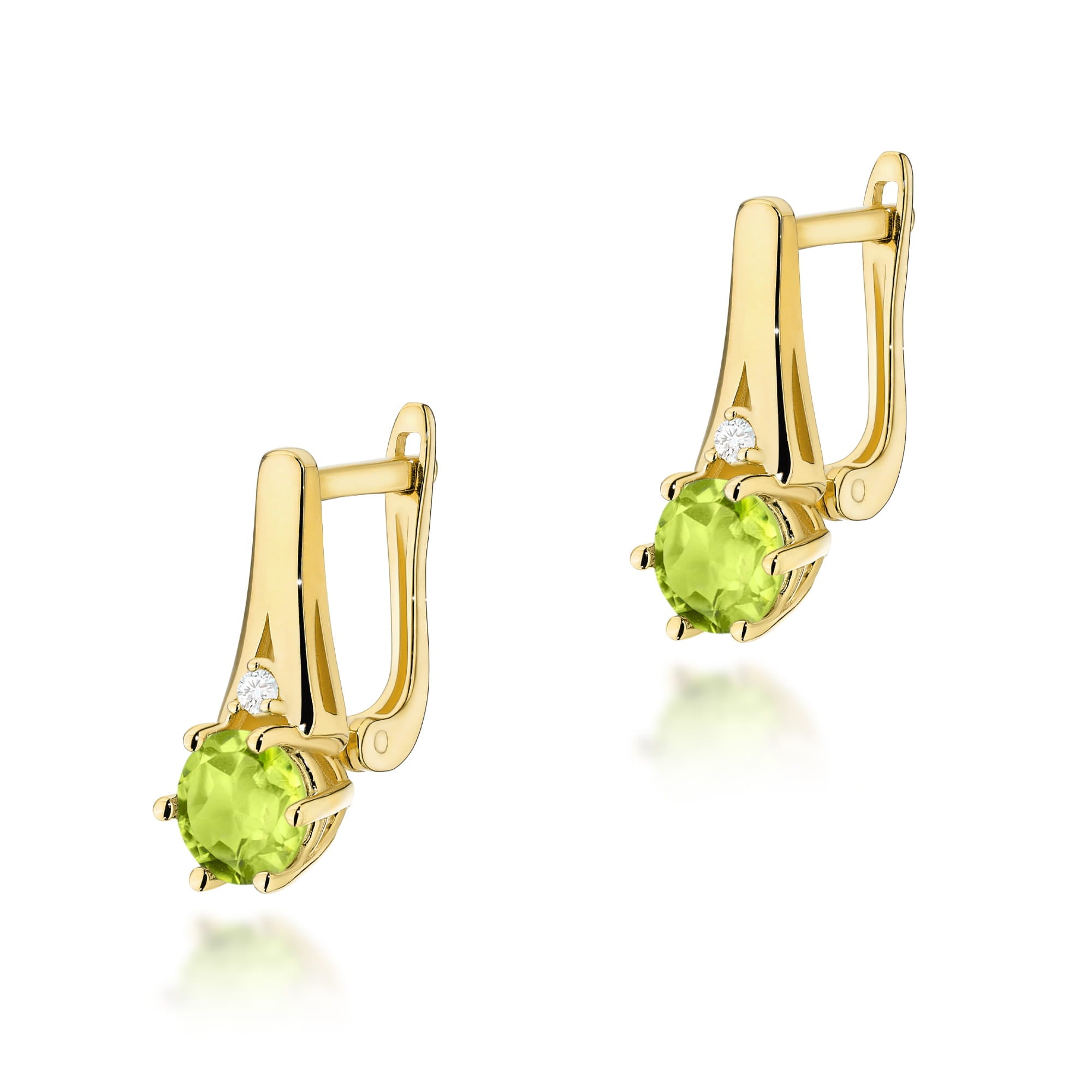 Gold Earrings With Peridots And Diamonds