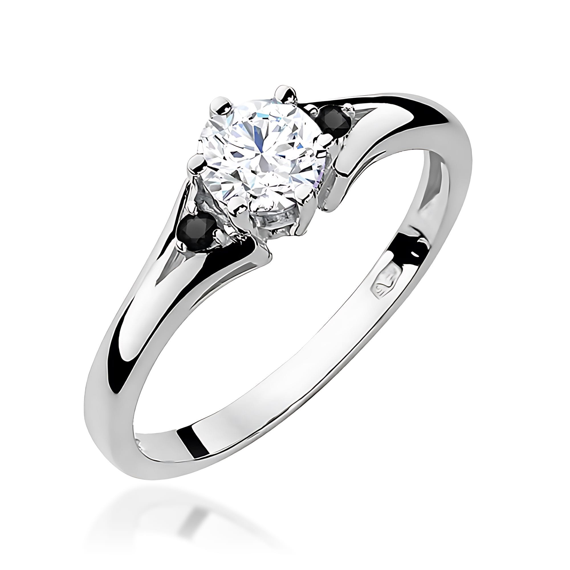 Gold Ring With White Sapphire And Black Diamonds