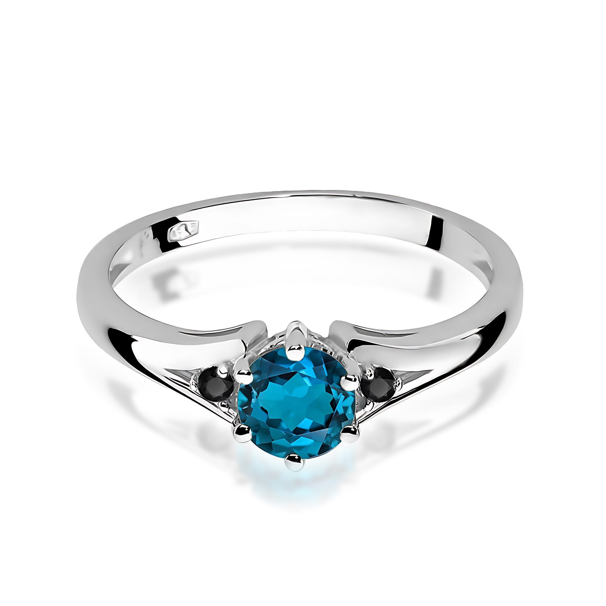 Gold Ring With London Topaz And Black Diamonds