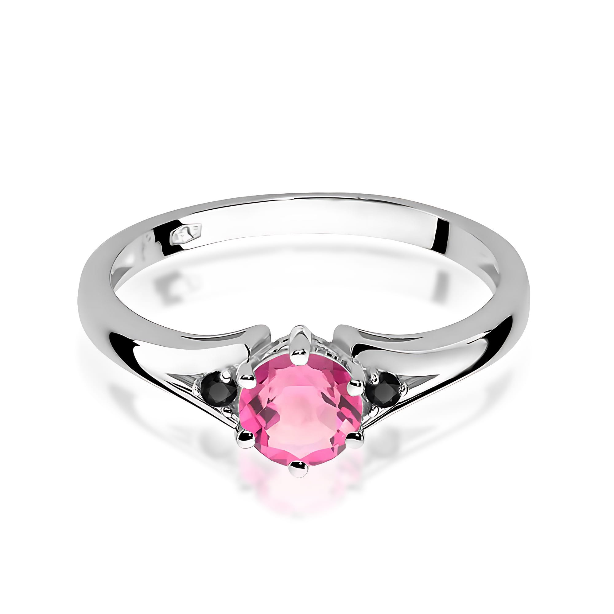 Gold Ring With Pink Topaz and Black Diamonds