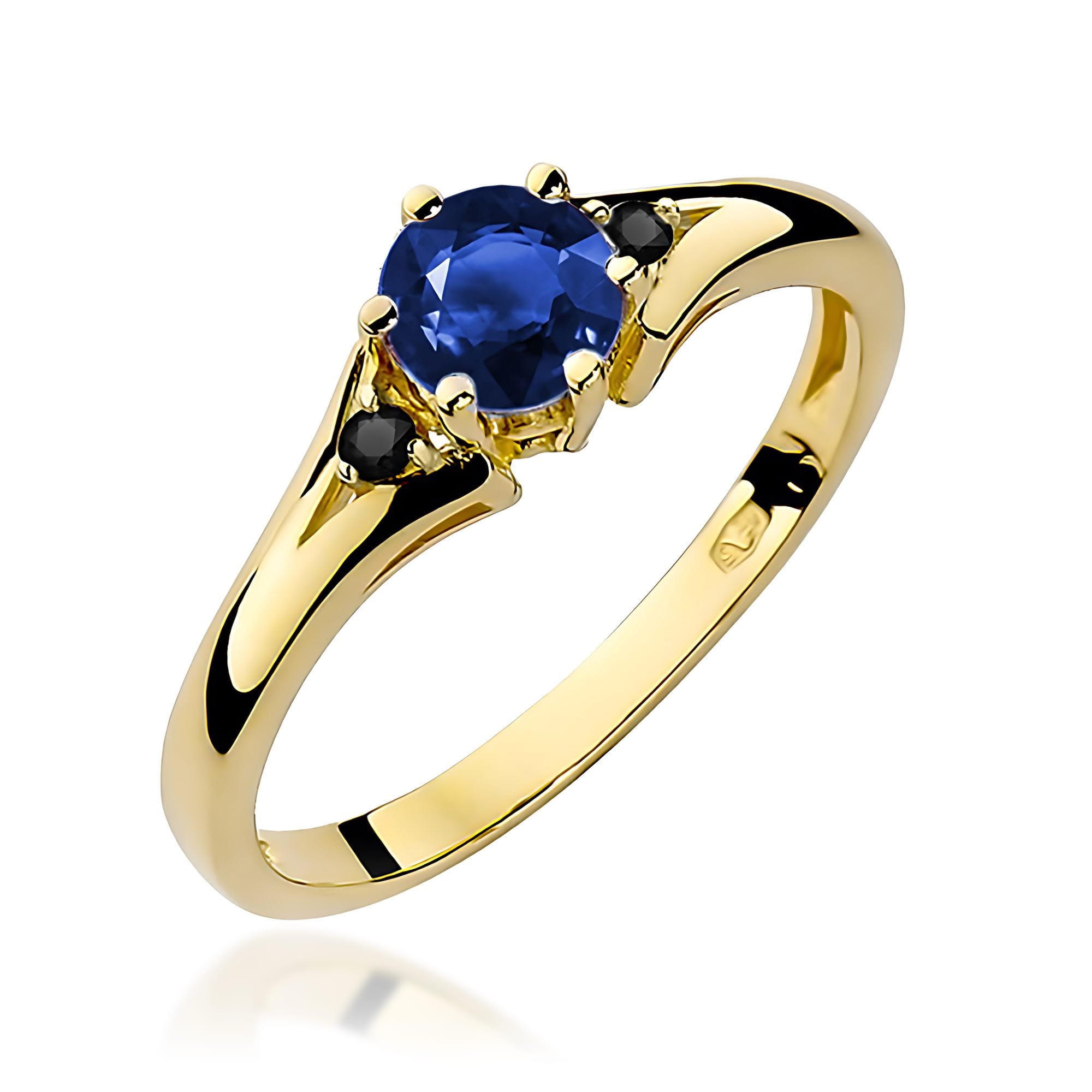 Gold Ring With Sapphire And Black Diamonds