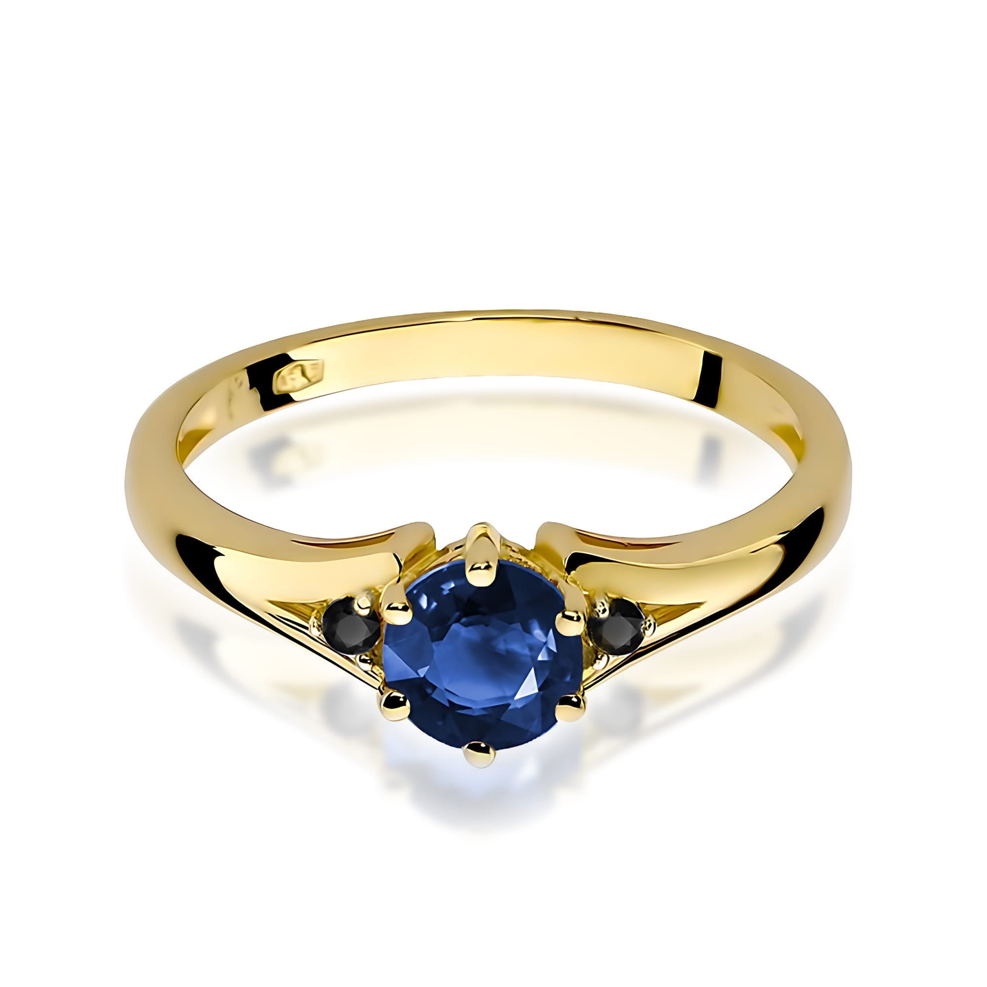 Gold Ring With Sapphire And Black Diamonds