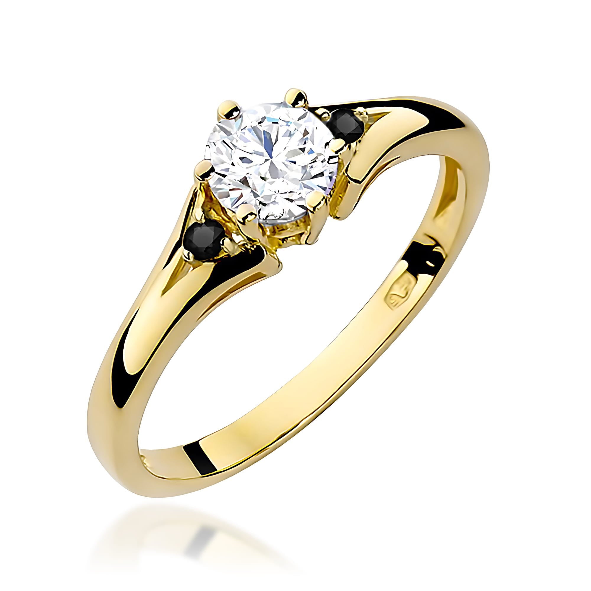 Gold Ring With White Sapphire And Black Diamonds