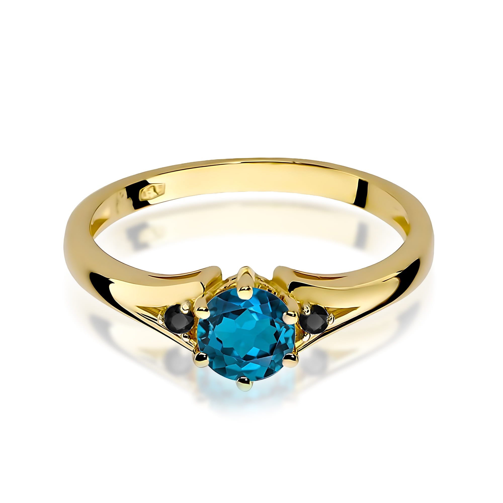 Gold Ring With London Topaz And Black Diamonds