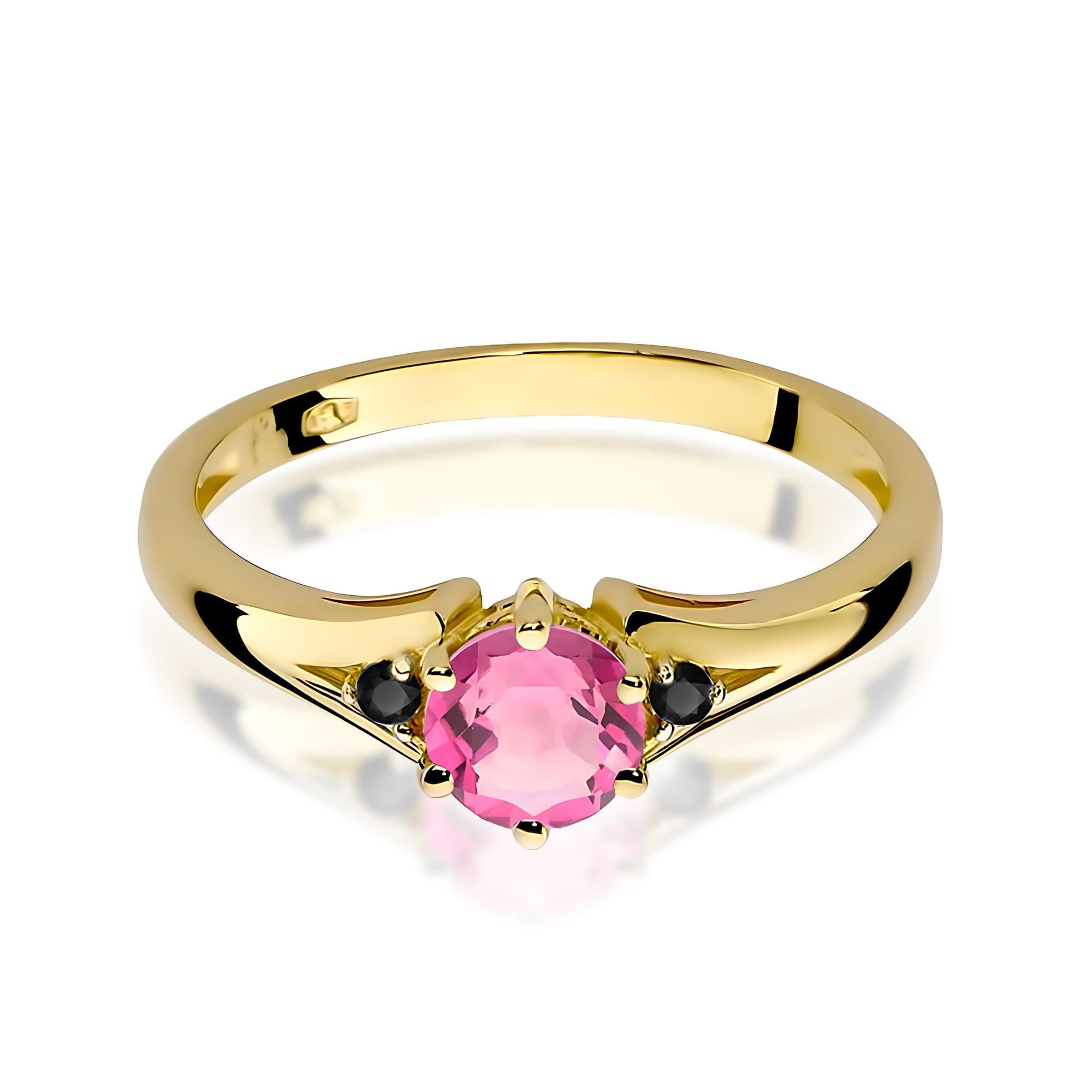 Gold Ring With Pink Topaz and Black Diamonds